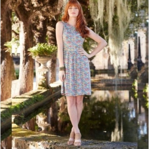 Matilda Jane Hello Lovely Rainbow Floral Flare Dress 14 Round Neck Lace Zipper - Picture 2 of 9